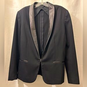 Black Rag & Bone Tuxedo Blazer with Leather Shawl Lapel / Collar Sz. 12